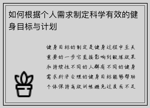 如何根据个人需求制定科学有效的健身目标与计划